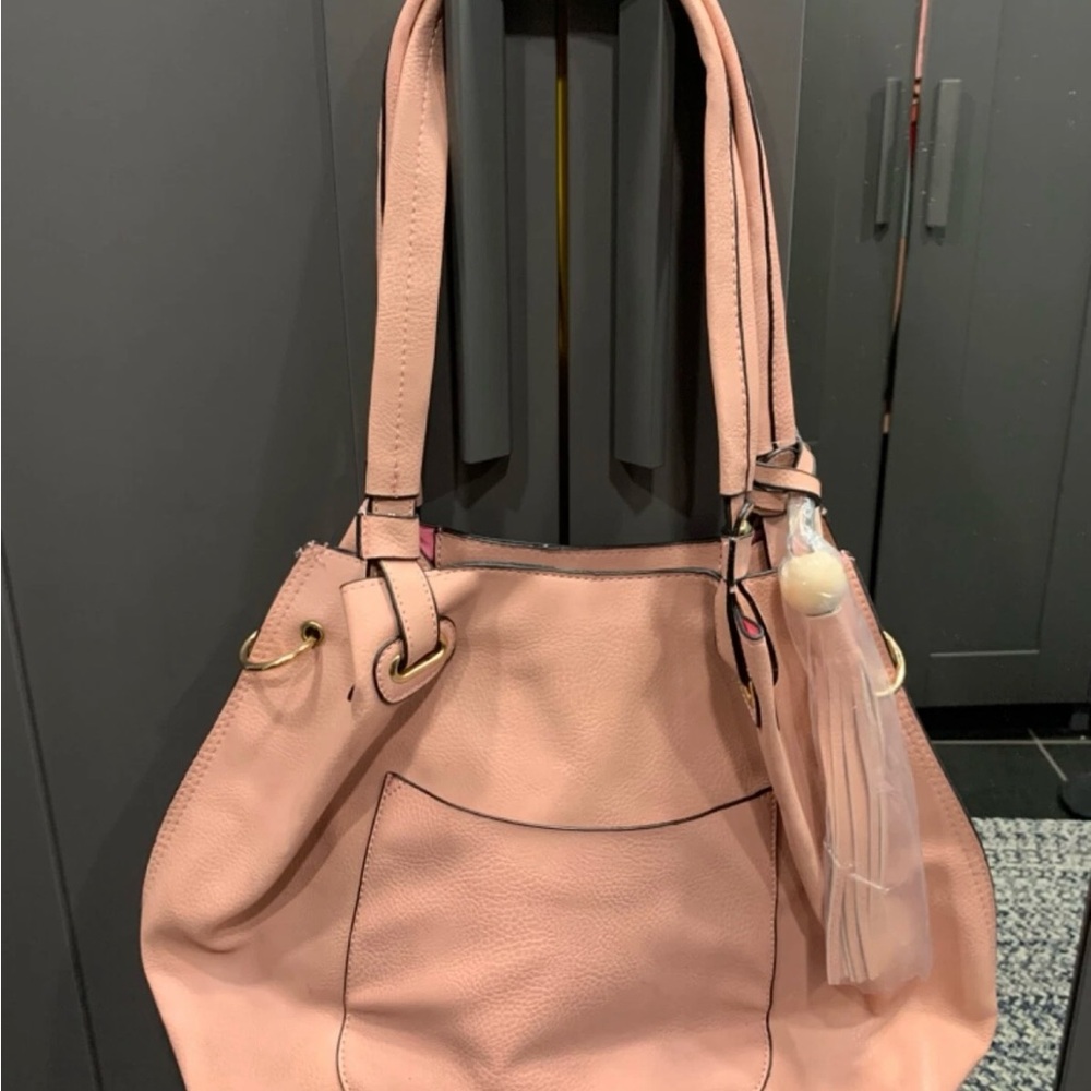 Pink Pocket Tote Bag Large